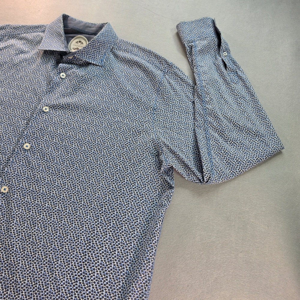 Ganesh Mens XL Blue White Micro Geometric Print Long Sleeve Button Down Shirt - Picture 3 of 6
